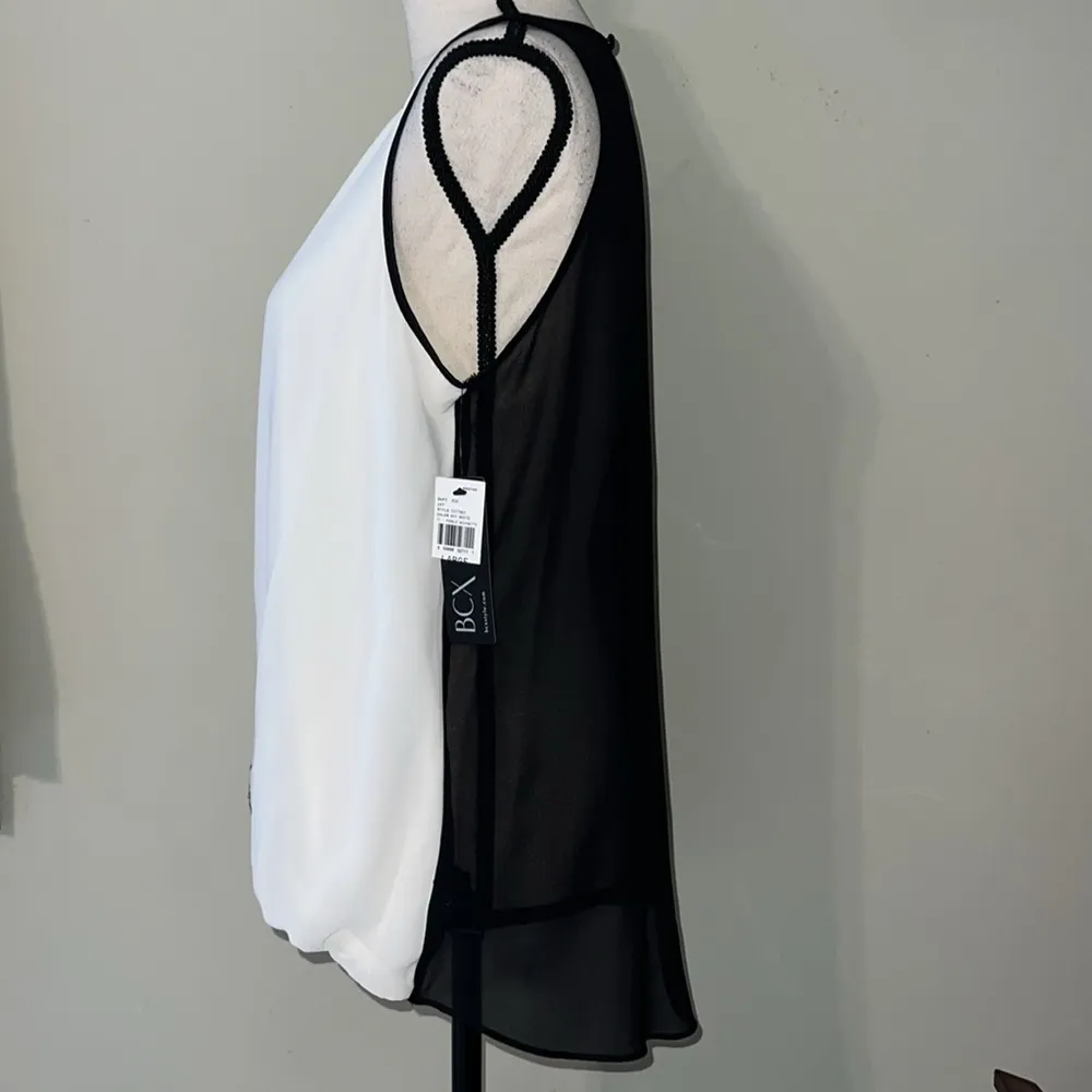 BCX womens size large off white and black tank dressy chain front georgette new - Image 5