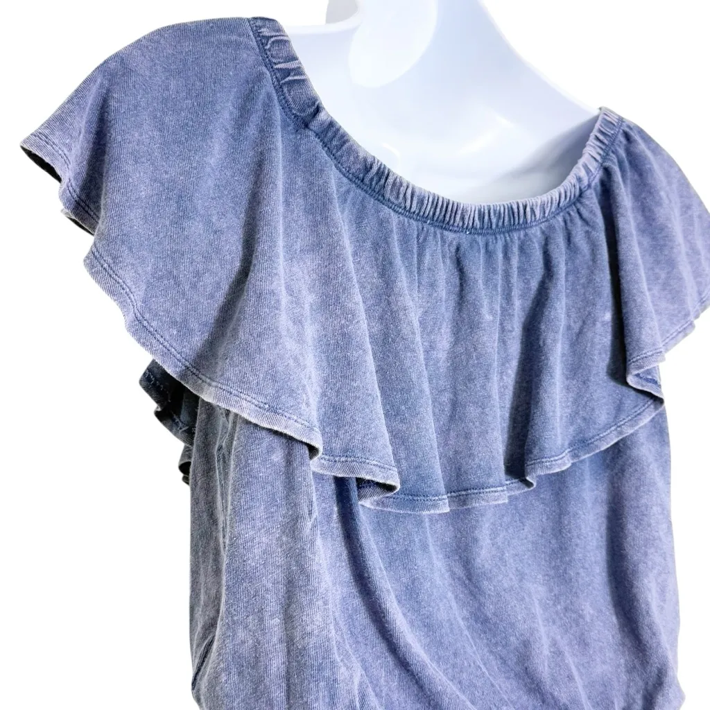 Free People We The Free Love Letter Off Shoulder Ruffle Top Stone Washed Blue XS - Image 7