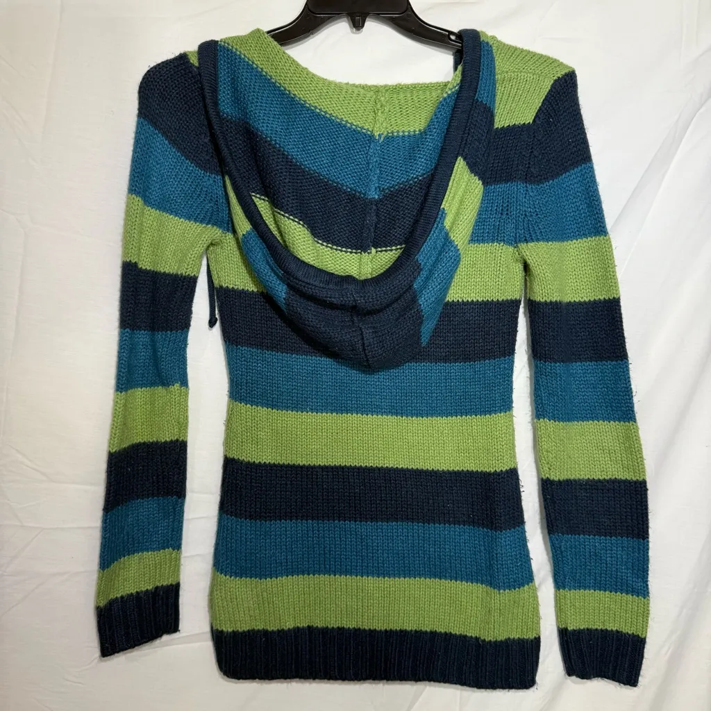 Y2K Juniors Arizona Jean Company V-Neck Sweater - Navy and Lime Hooded Size M - Image 2
