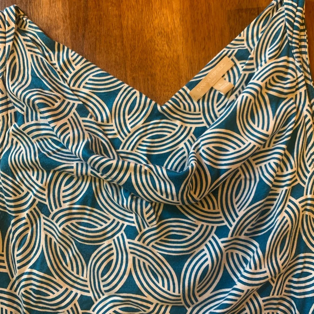 Banana Republic dress Size Large teal and white sleeveless tie waist dra… - Image 4