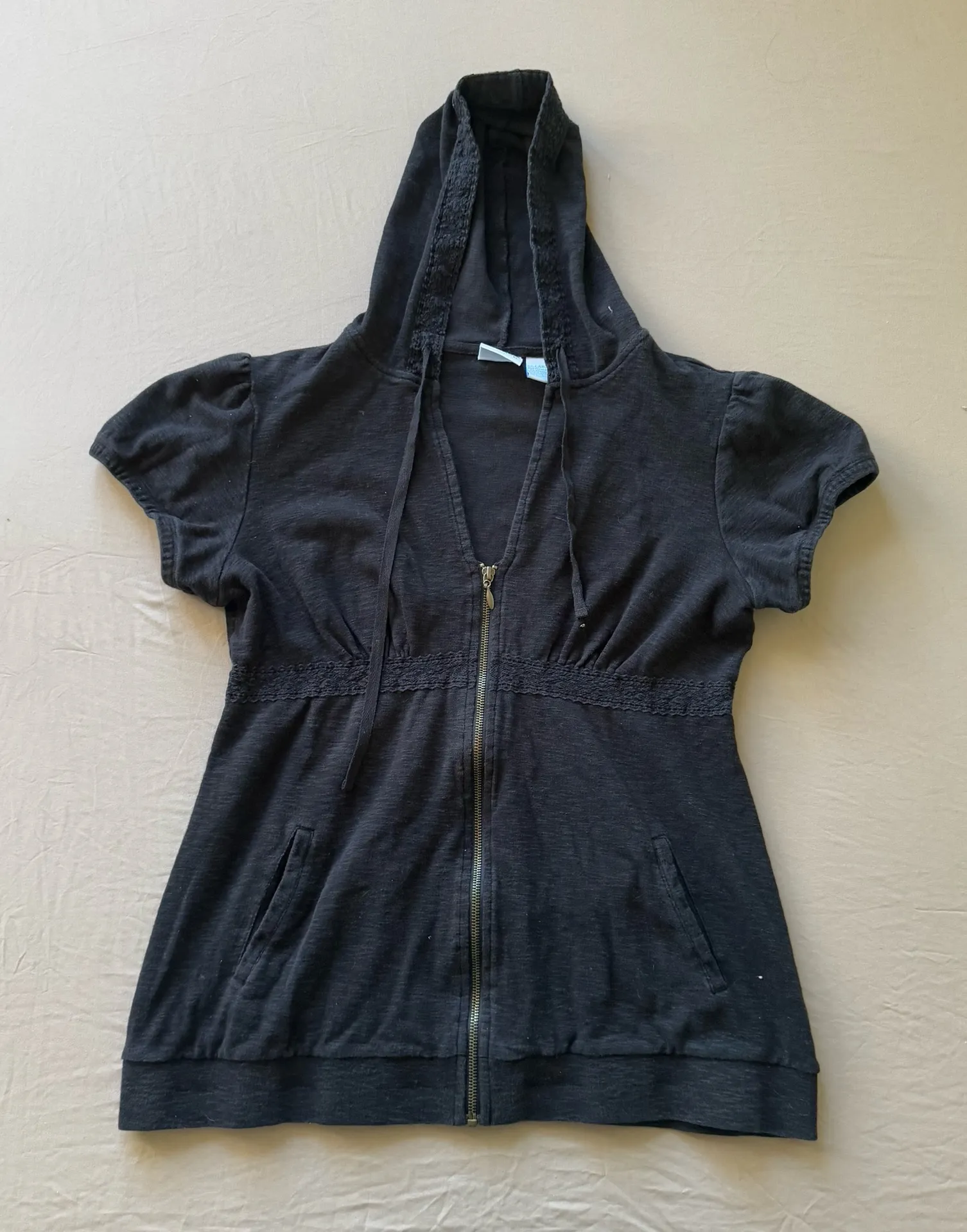 Y2K Grunge iActive Short Sleeve Waisted Zip Up Hoodie Gray Size L - Image 1