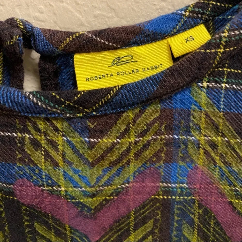 Roberta Roller Rabbit Plaid Chevron Artsy Short Sleeve Top Size XS - Image 3