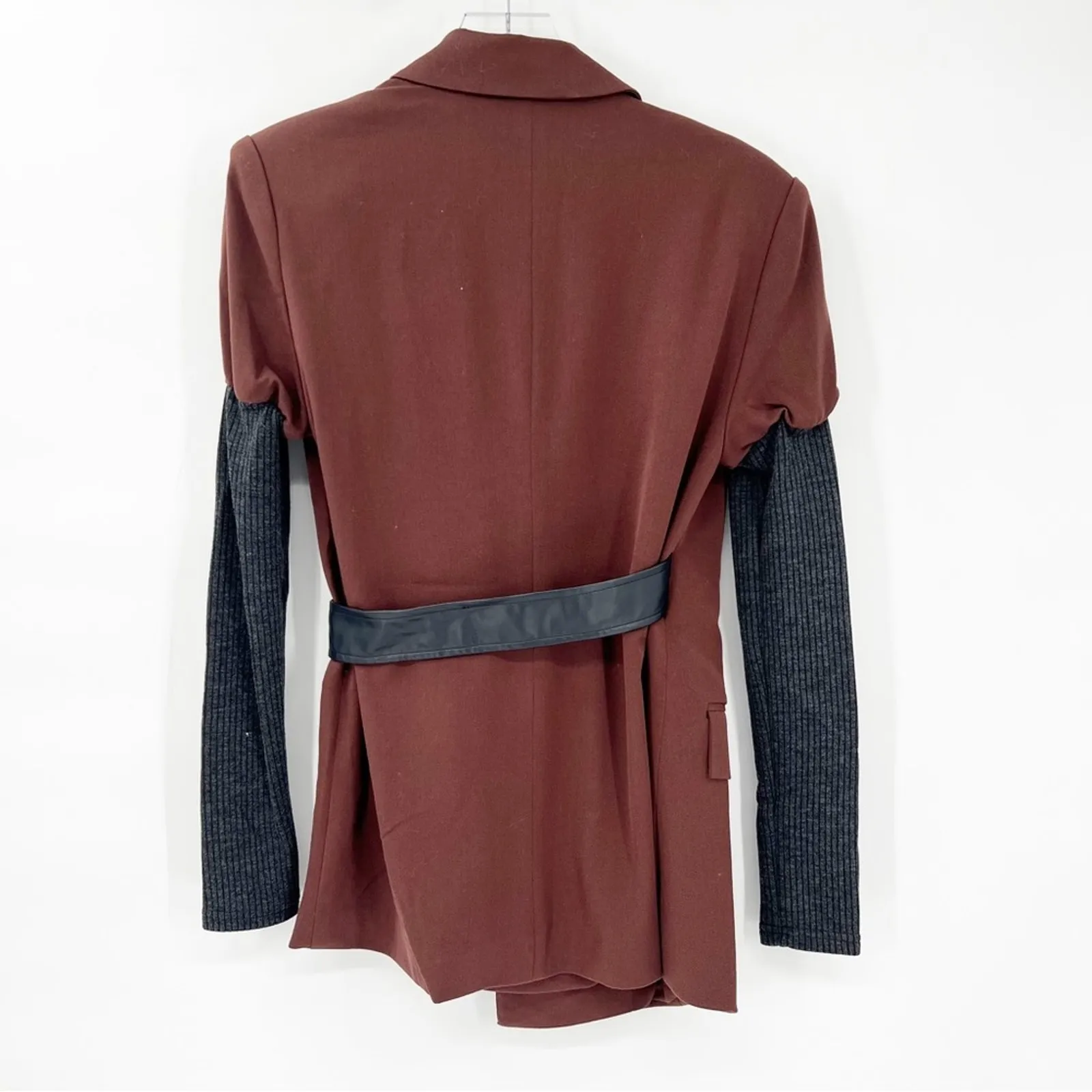 NWT WeWoreWhat Rib Sleeve Belted Wrap Blazer XS Brown‎ - Image 3
