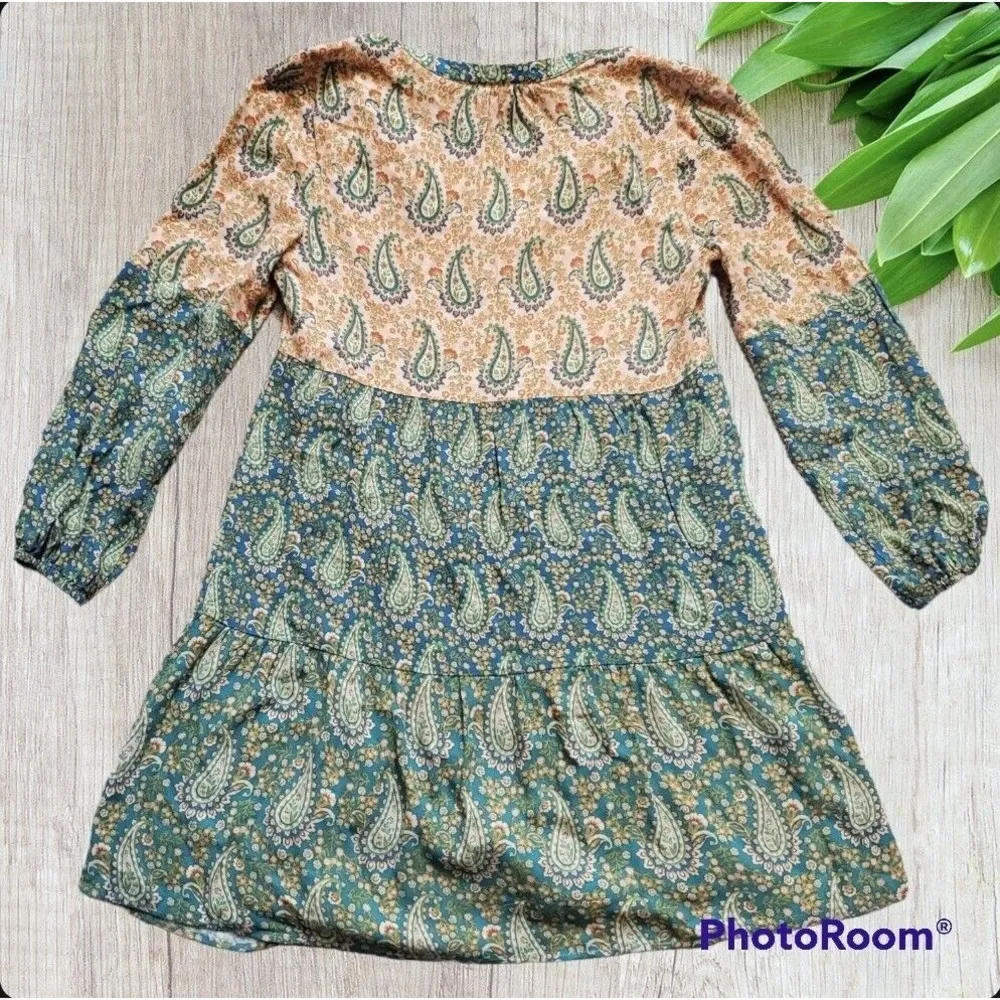 DR2 Daniel Rainn XS Paisley Dress Boho Peasant V Neck Balloon Sleeve Shi… - Image 3