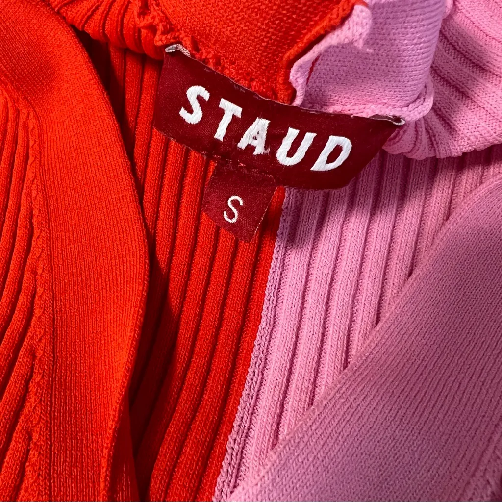 Staud Shoko Ribbed Knit Midi dress in Poppy Rosebud Pink Sz S Red - Image 5