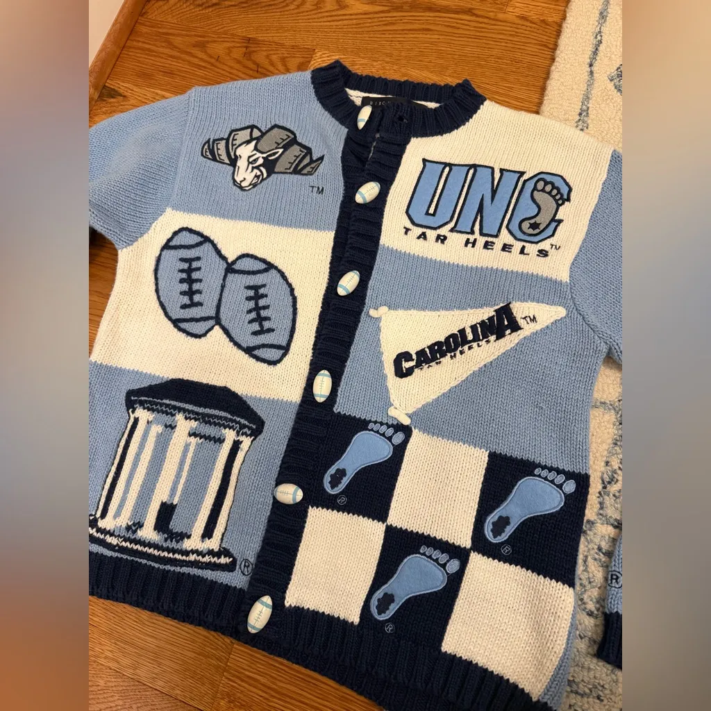 Vtg NCAA UNC University North Carolina Ugly Cardigan Sweater Chapel Hill Size M Blue Size M - Image 2