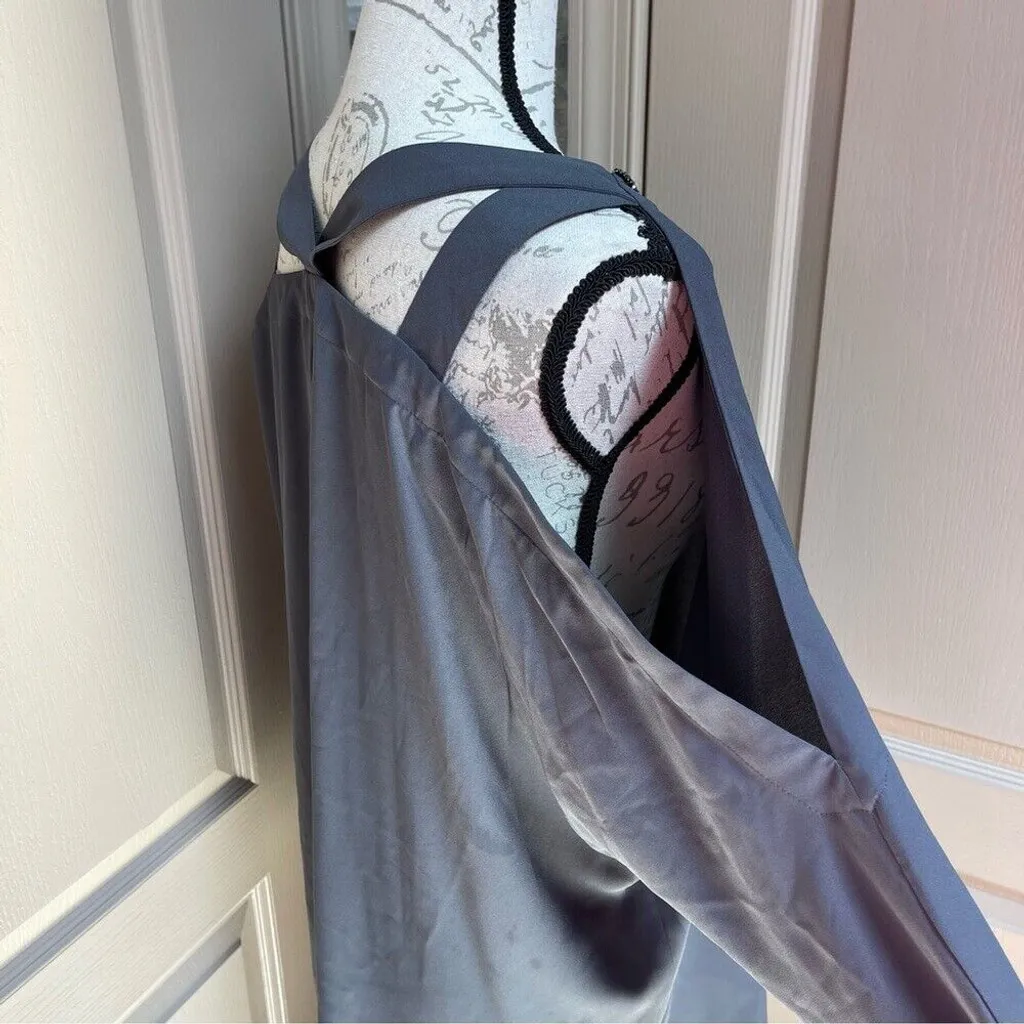 Juicy Couture Gray Shoulders Cut outs V-Neck Top with rhinestones Sz L - Image 10