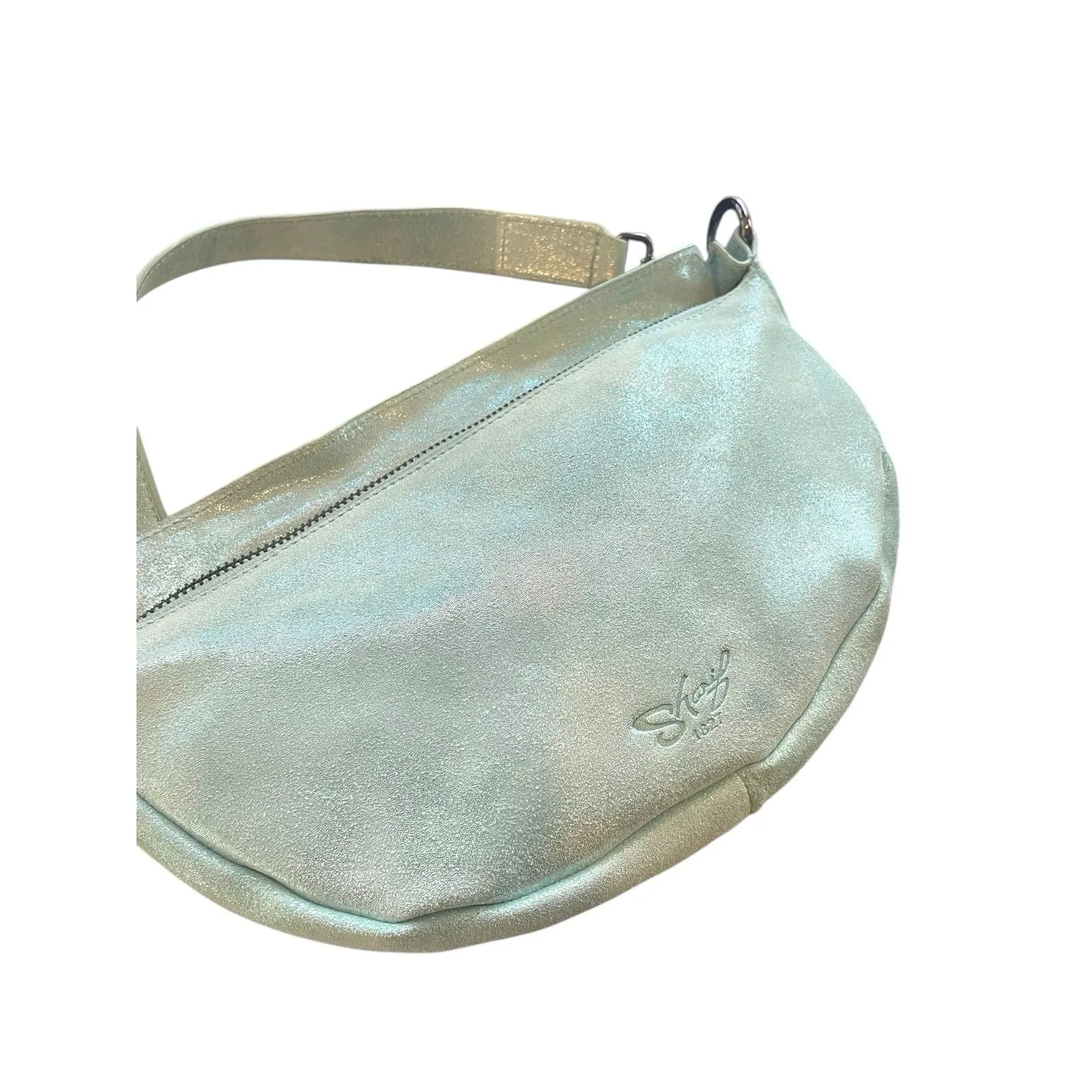 Sharif 1827 Metallic Mint Green Crescent Crossbody Half Moon Leather Bag NWT - Image 3