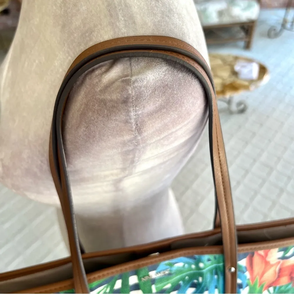 Nine West Michelina Tote Bag Tropical Floral Striped Canvas Large Beach Pool - Image 7