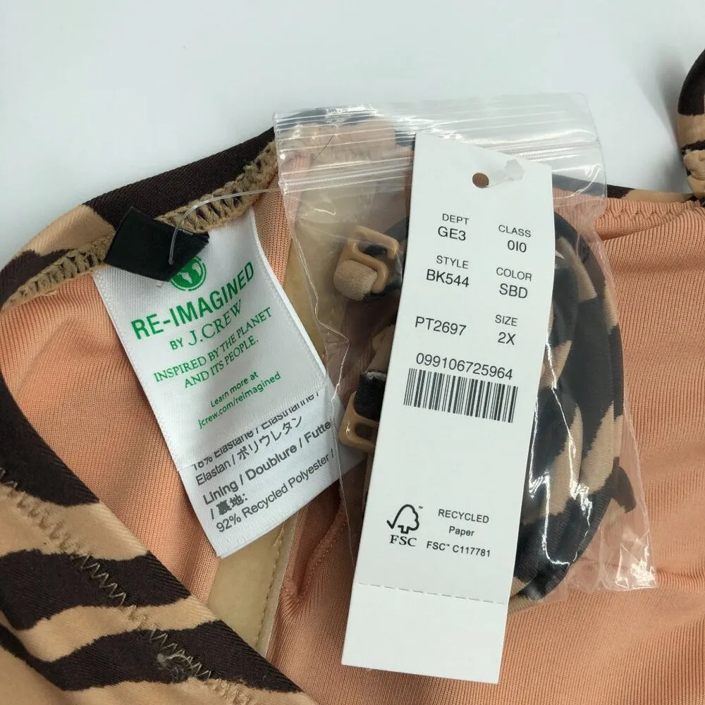 J.Crew Womens Bandeau Bikini Swim Top Zebra Stripe Beige Brown 2X - Image 4