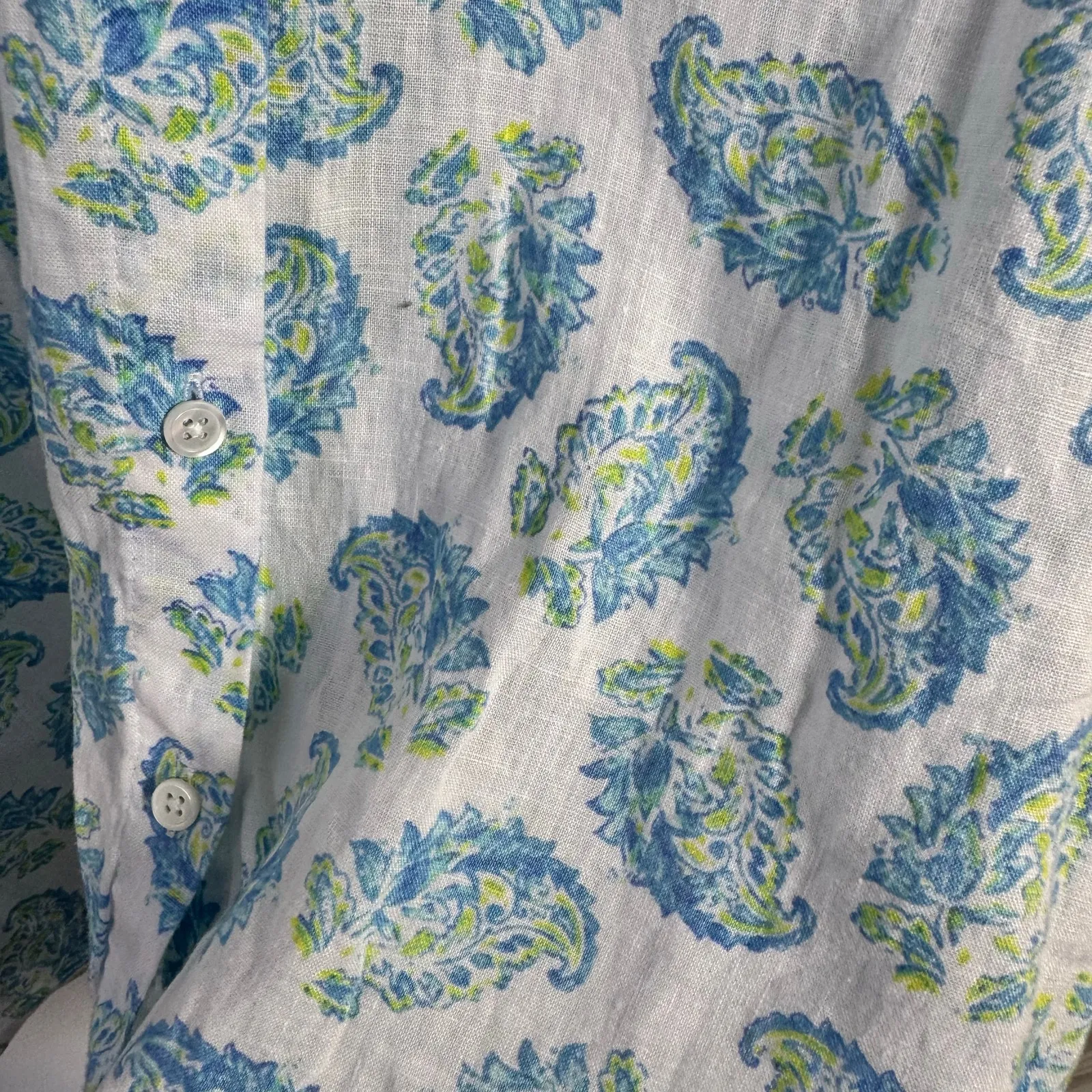 J.Jill Love Linen Coastal Button Up Top Women XL White Blue Paisley Preppy Beach - Image 6