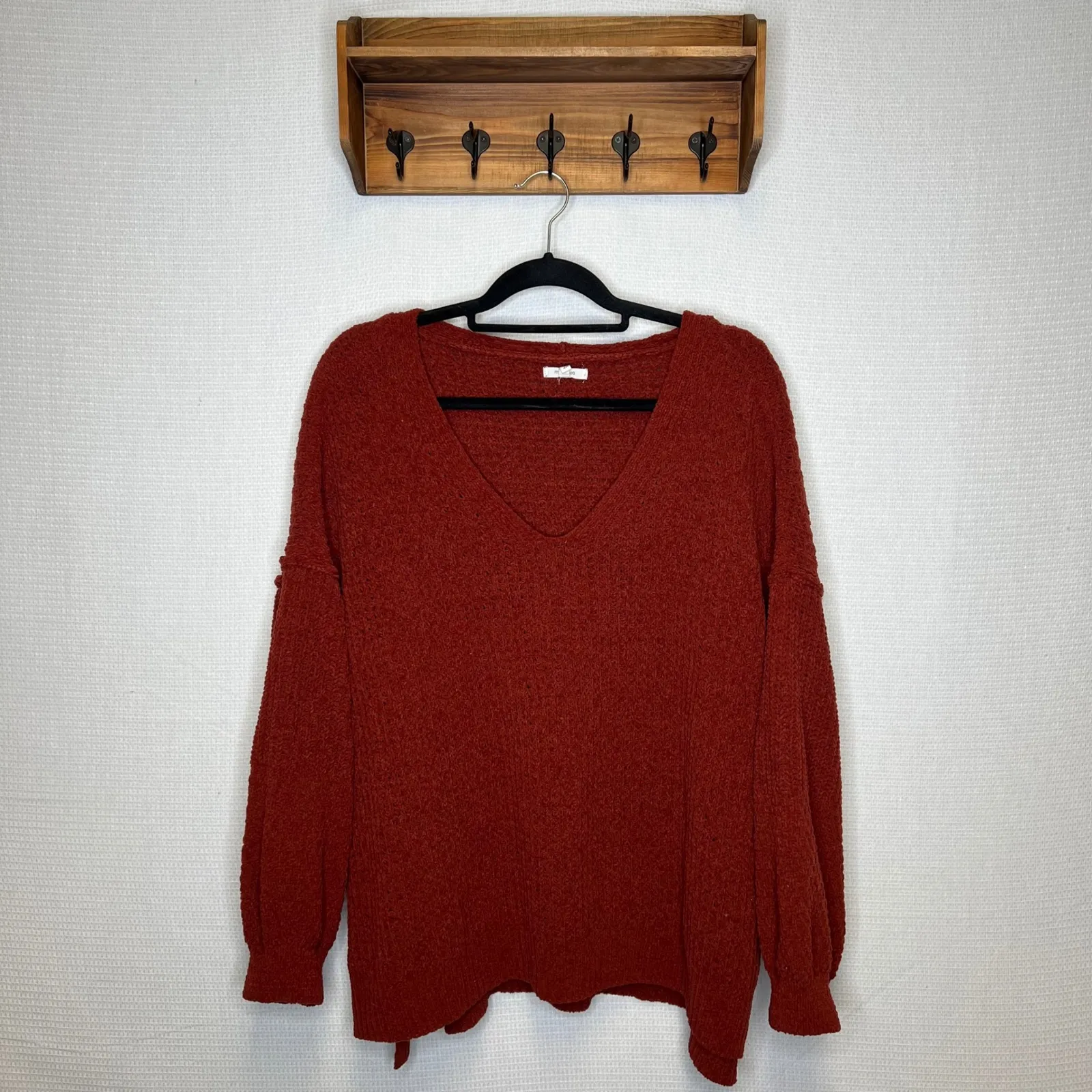 Maurices V Neck Textured Knit Sweater Rust Orange Plus Size 2X Long Sleeve - Image 2