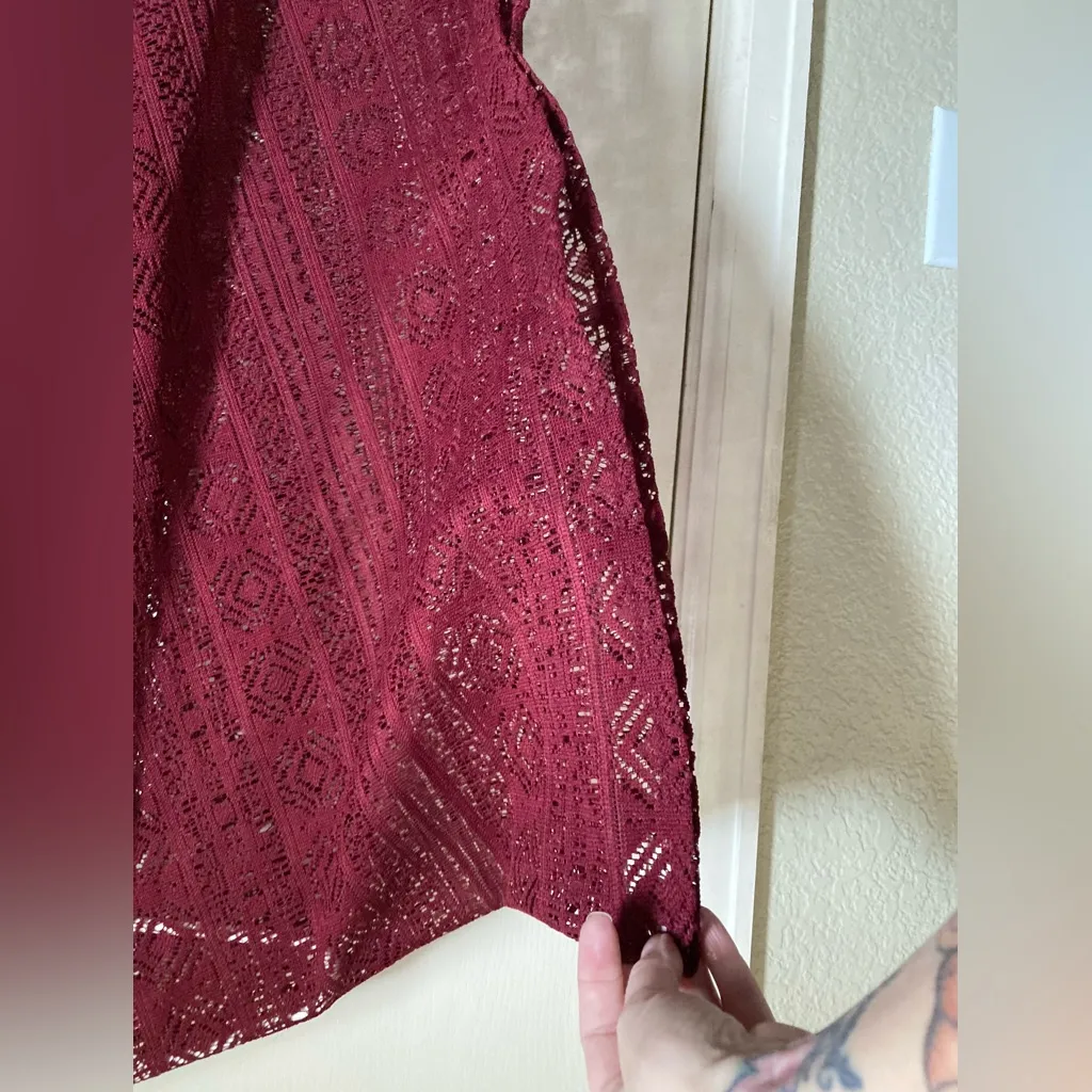 🌞Lane Bryant Burgundy Boho Lace Cover Up Open Front Poncho Shawl Fringe Hem #Bl - Image 4