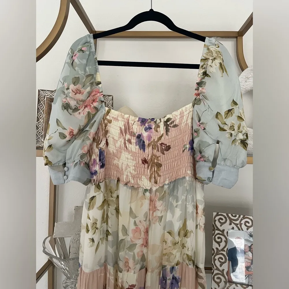 Yumi Kim Zofia Maxi Dress size XL nuuly floral cap sleeve square neck tiered - Image 12