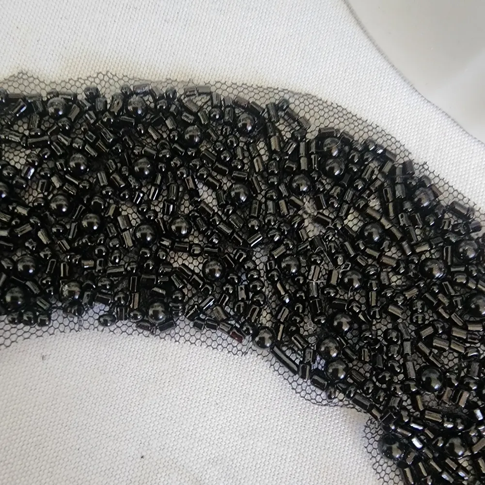 Black Beaded Collar Necklace with Black Glass Bead Earrings - Image 4