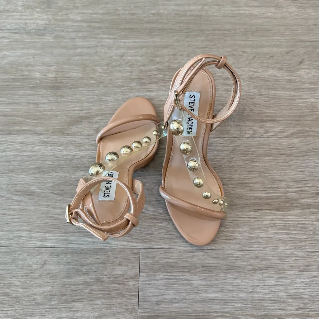 New Steve Madden Nude Studded Women's Heels, Size 5 - Image 4