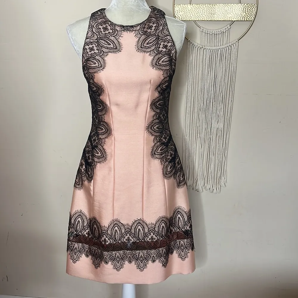 lela rose • wool silk lace appliqué embroidered peach black dress Size 0 - Image 37