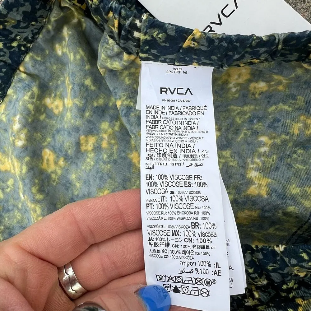 RVCA Grounded Elastic Waist Shorts green Yellow Tie Dye Floral Multicolor NWT - Image 5