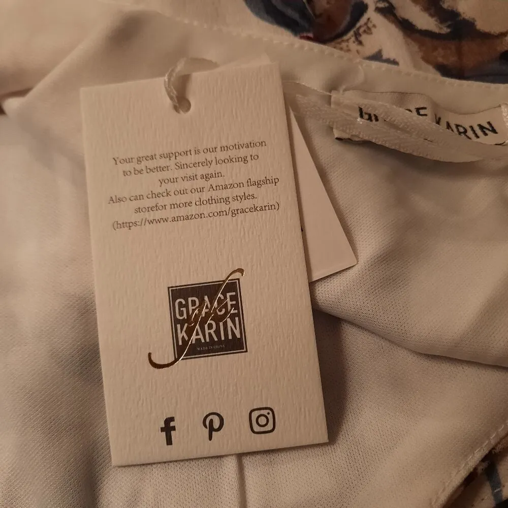 Grace Karin Dress Women's Medium White Floral Sleeveless V-Neck Short - Image 7