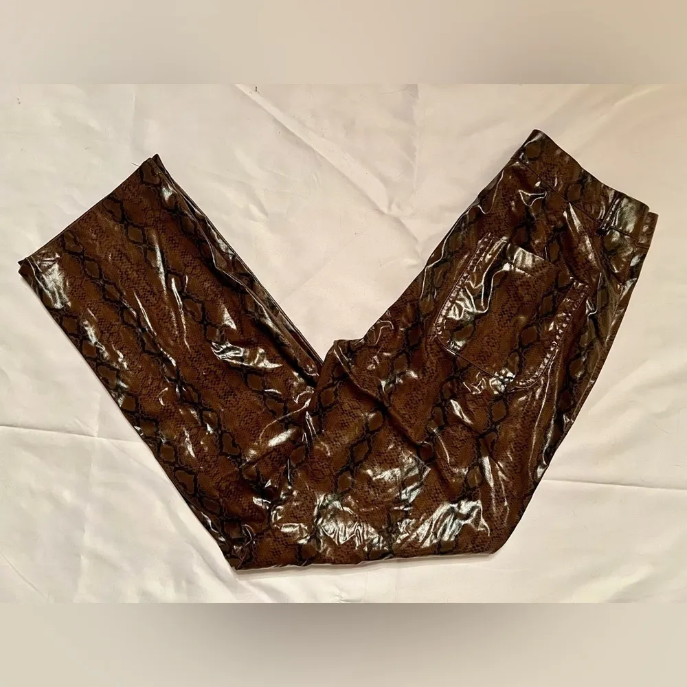 PrettyLittleThing Brown Faux Leather Snakeskin Straight Leg Pants 4 - Image 15