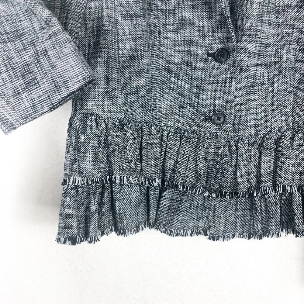 Rebecca Taylor Slub Ruffled-Peplum Suiting Jacket Size 10 Gray/Black Combo - Image 9