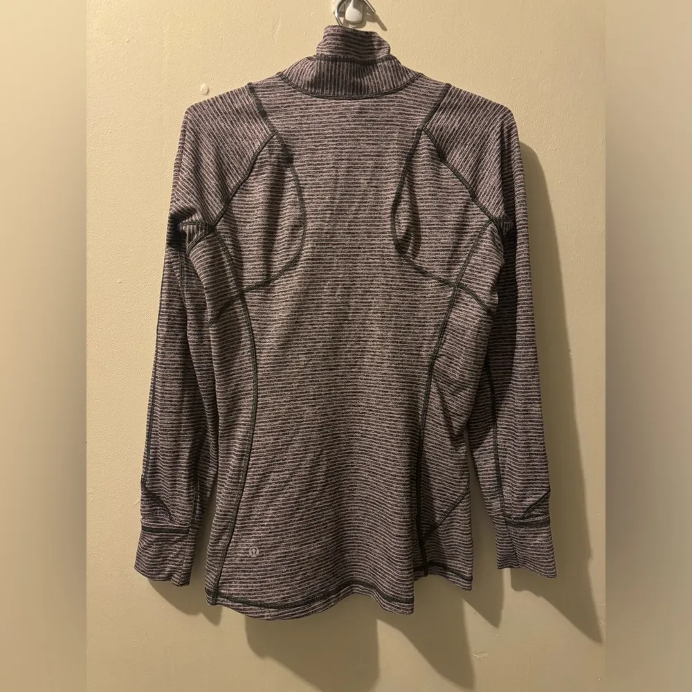 Lululemon Race Your Pace 1/2 Zip Hyper Stripe Mauvelous Heathered Black Size 8 - Image 3