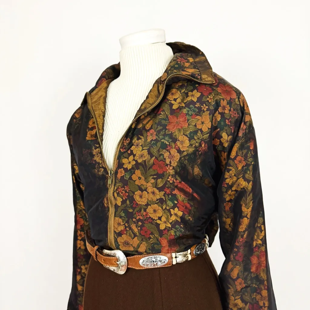 Vintage 80’s Muted Botanical Windbreaker Jacket | Size L Gold Size L - Image 6