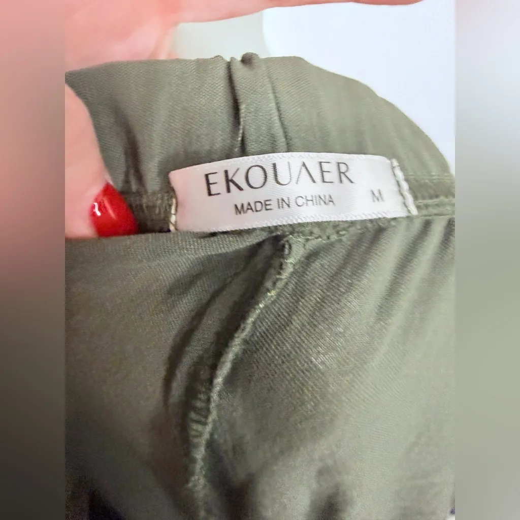 Ekouaer 2pc Lounge Set Womens M Olive Green Top & Wide Leg Pants NWT - Image 11