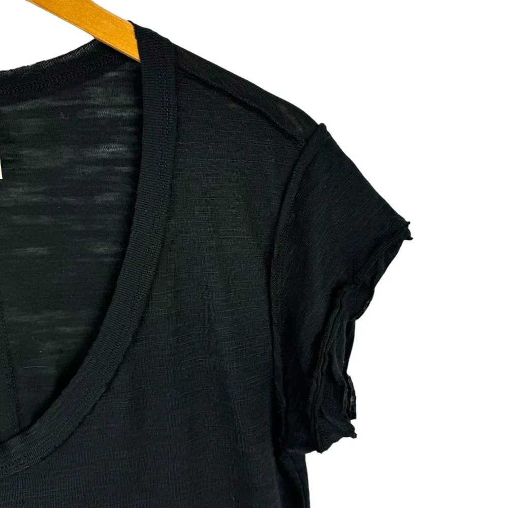 Free People We The Free Sundance Tee Top Black Slouchy V Neck Distressed Size XS - Image 4