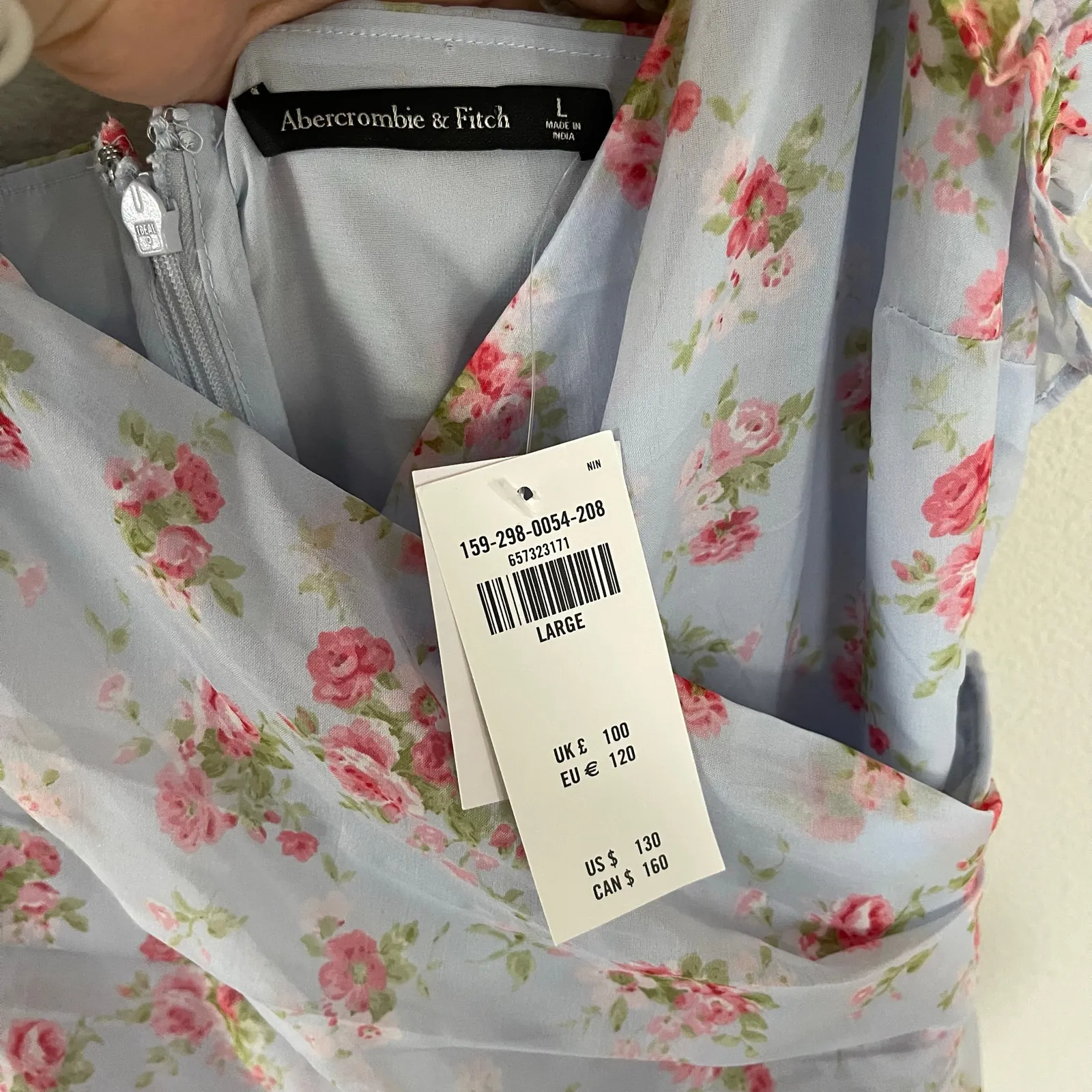 NWT Abercrombie & Fitch Blue Floral Ruffle High Low Maxi Dress (L) - Image 4