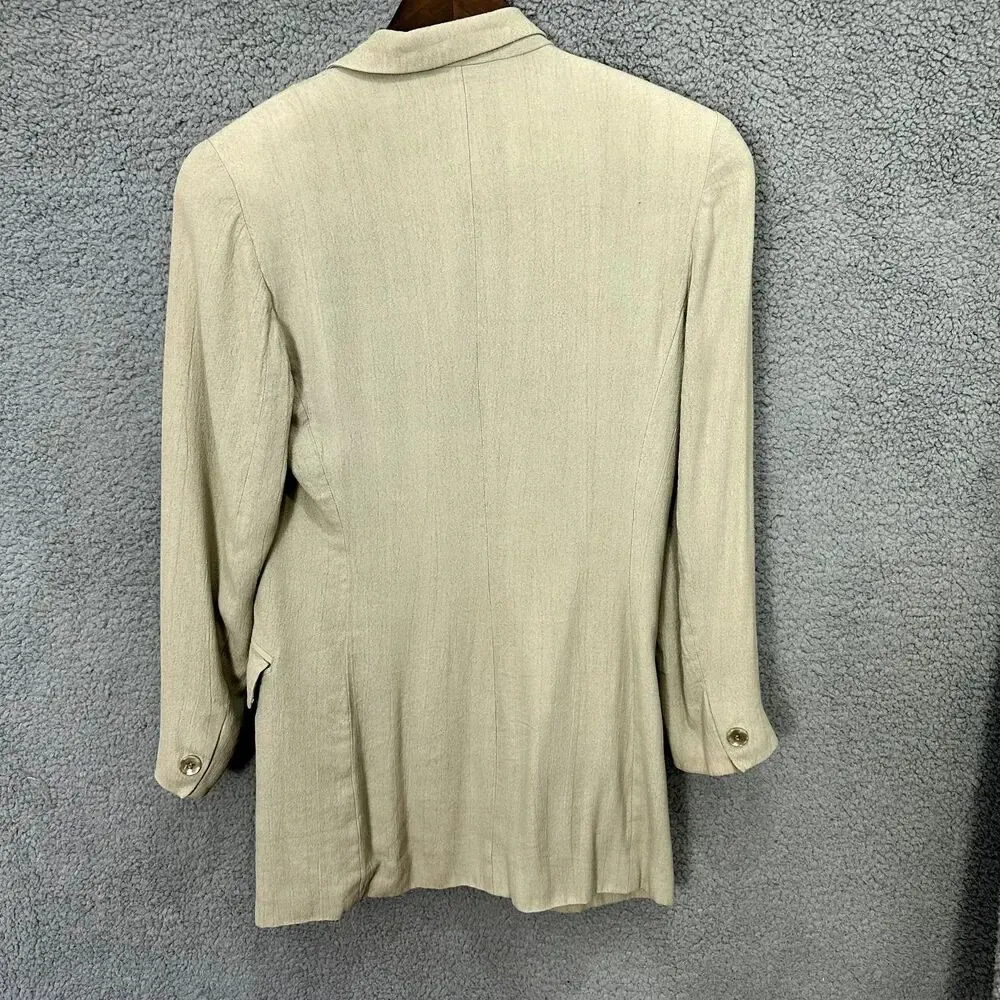 vtg 90s Express blazer women XS beige oversized long button y2k career boho chic - Image 7