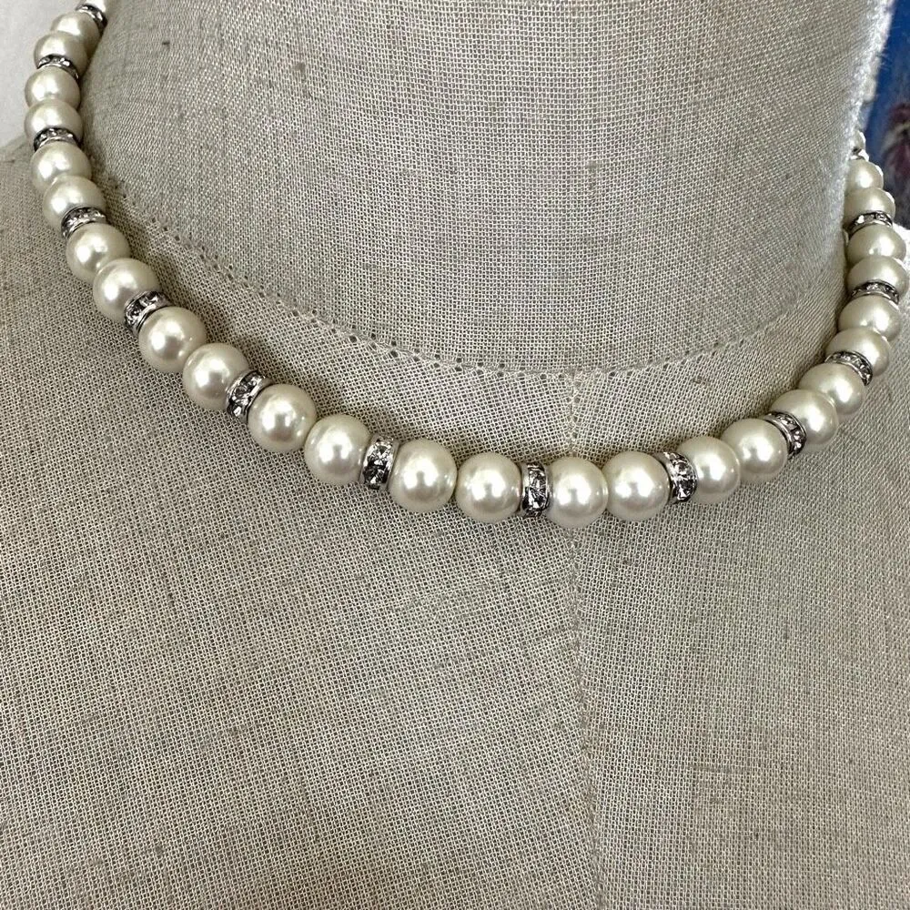 Faux pearl rhinestone choker necklace - Image 2