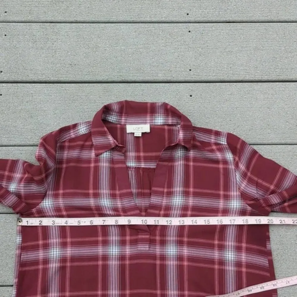 Loft Plaid Collared V-Neck Long Sleeve Tunic Top - Image 11
