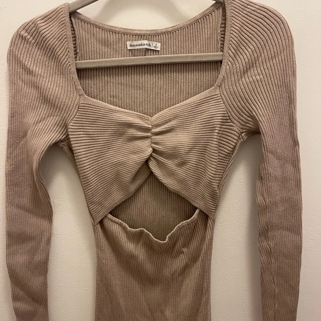 Abercrombie & Fitch Beige cut out sweater ribbed midi long sleeve dress bodycon - Image 5