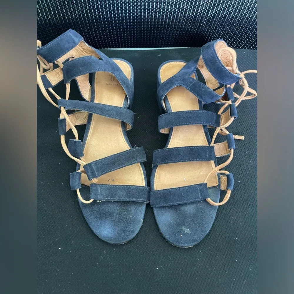 FRYE BLAIR SIDE WOMENS BLUE BROWN SUEDE GLADIATOR SANDALS SHOES SZ 7.5 - Image 3