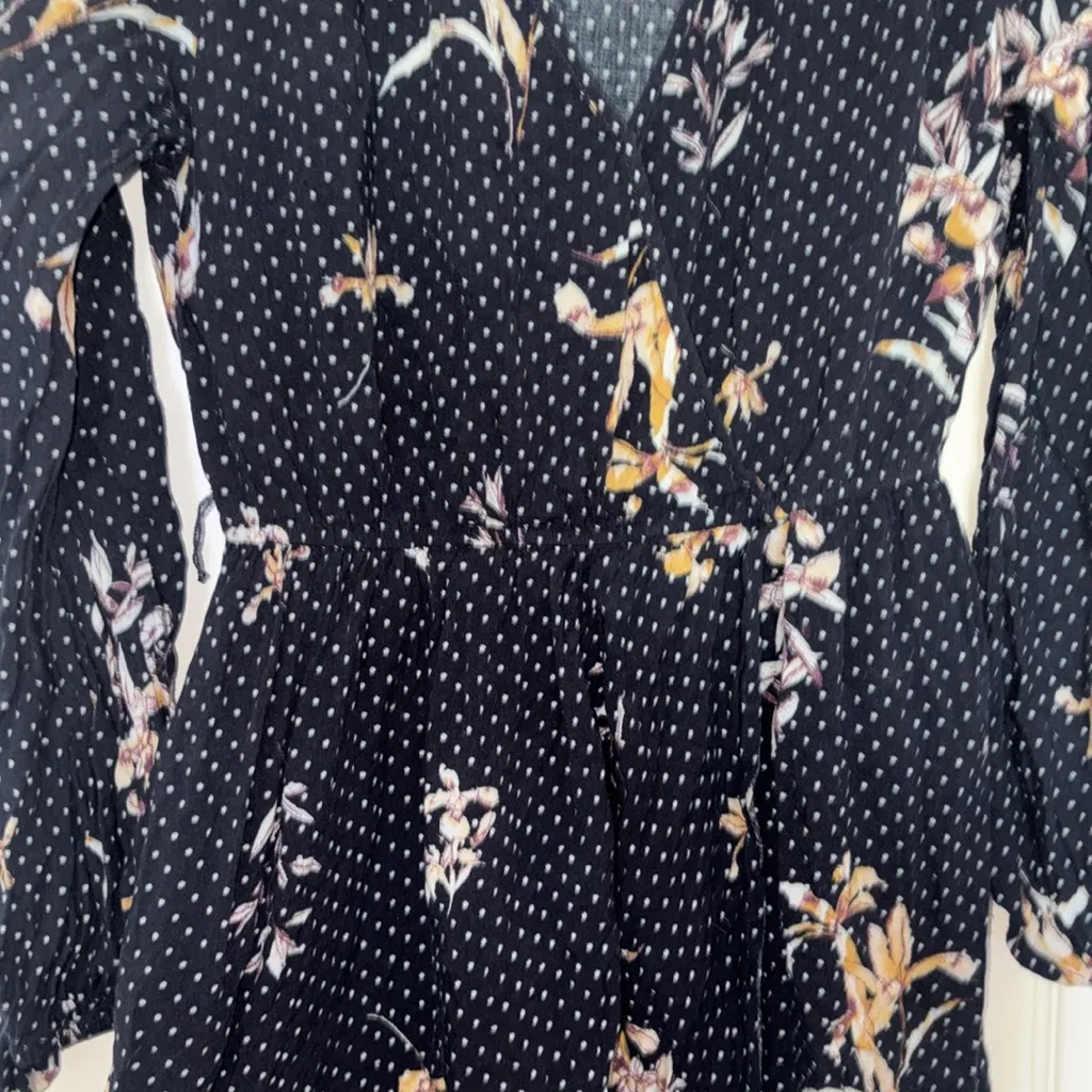 Band of Gypsies Polka Dot Floral Wrap Dress - Image 3