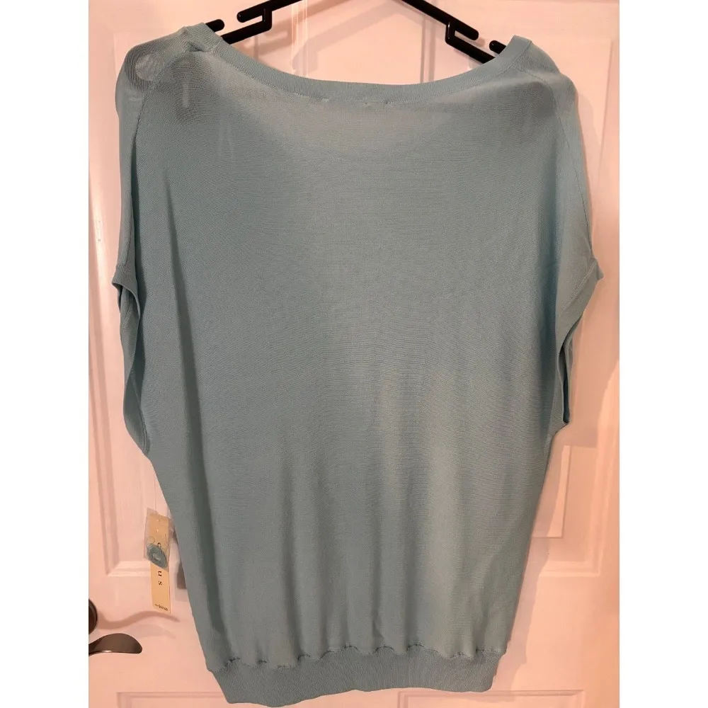 Cyrus Azurine Knit Top Short Sleeve Crew Neck Casual‎ Blouse Blue M - Image 4
