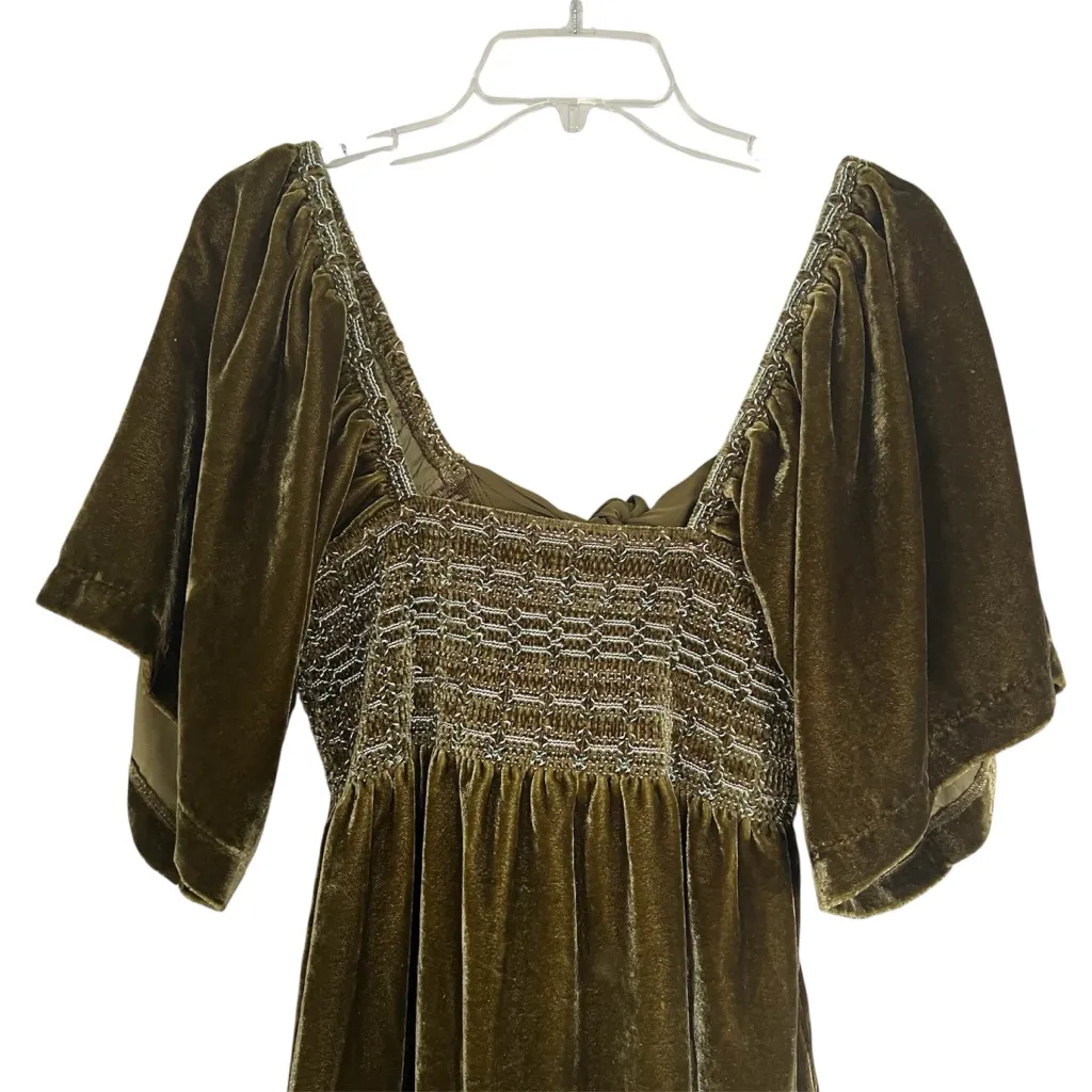 Free People Easy To Love Green Mini Velvet Flutter Sleeve Dress Size XS - Image 4