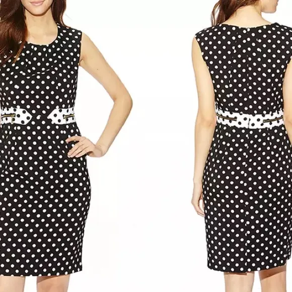 Emma And Michele Polka Dot Sheath Dress Size 8 Sleeveless Zipper Detail - Image 2