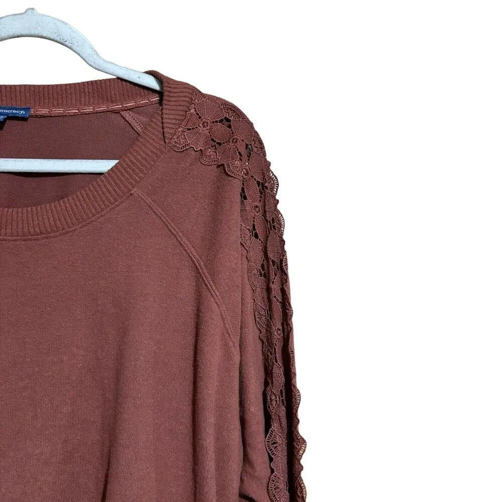 Democracy Sweater Womens Extra Large XL Orange Lace Inset Sleeves Pullover - Image 3