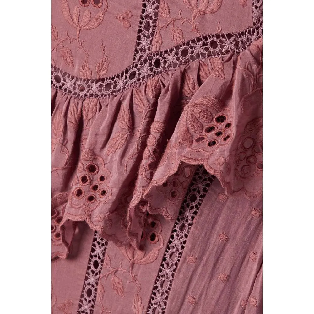 ULLA JOHNSON Crochet Dress  Fleur Broderie Anglaise Cotton and Silk-blend Midi 2 - Image 9