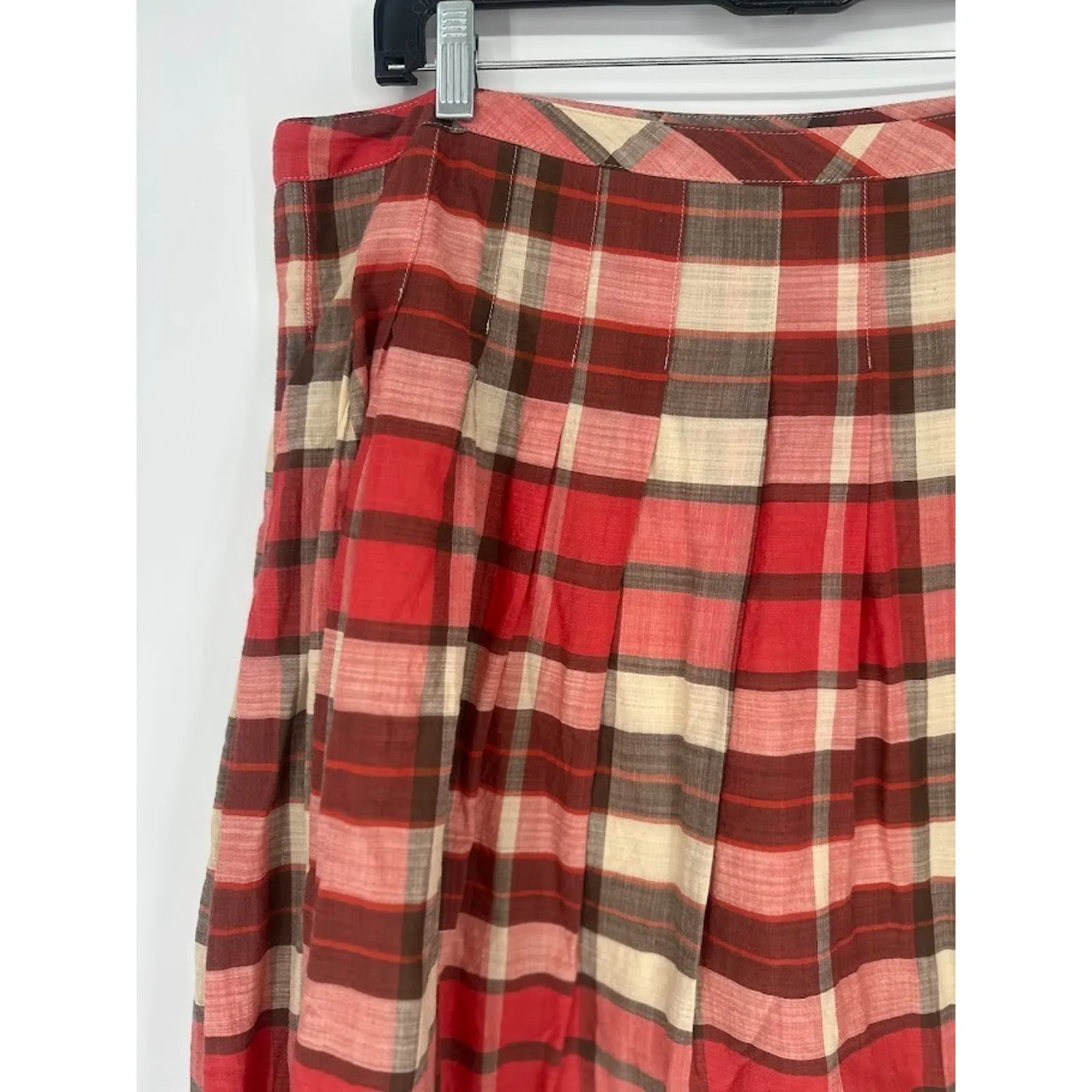 Talbots Sienna Plaid Aline Skirt Size 16 Red Brown Tiered Western Country Boho - Image 2
