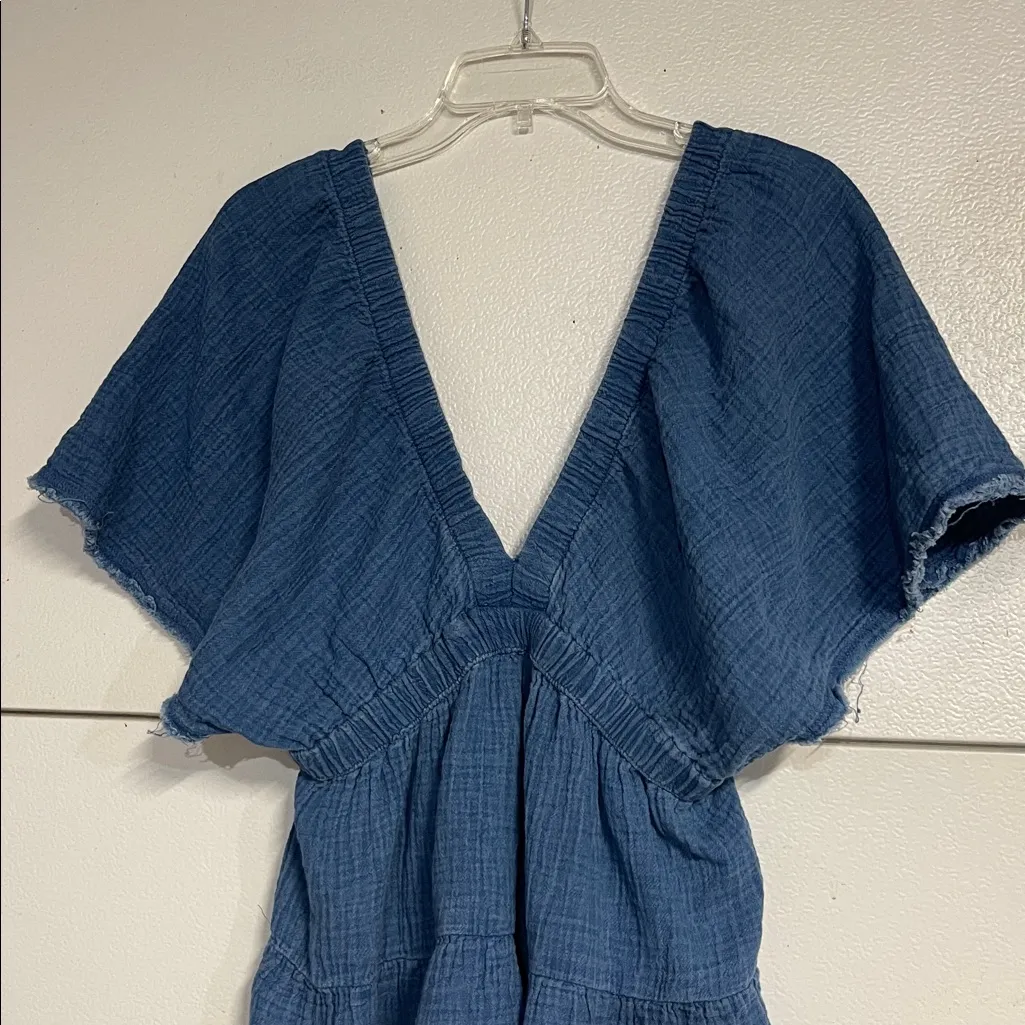 AERIE WOMENS POOL TO PARTY FLUTTER SLEEVE MINI DRESS BLUE SMALL - Image 3