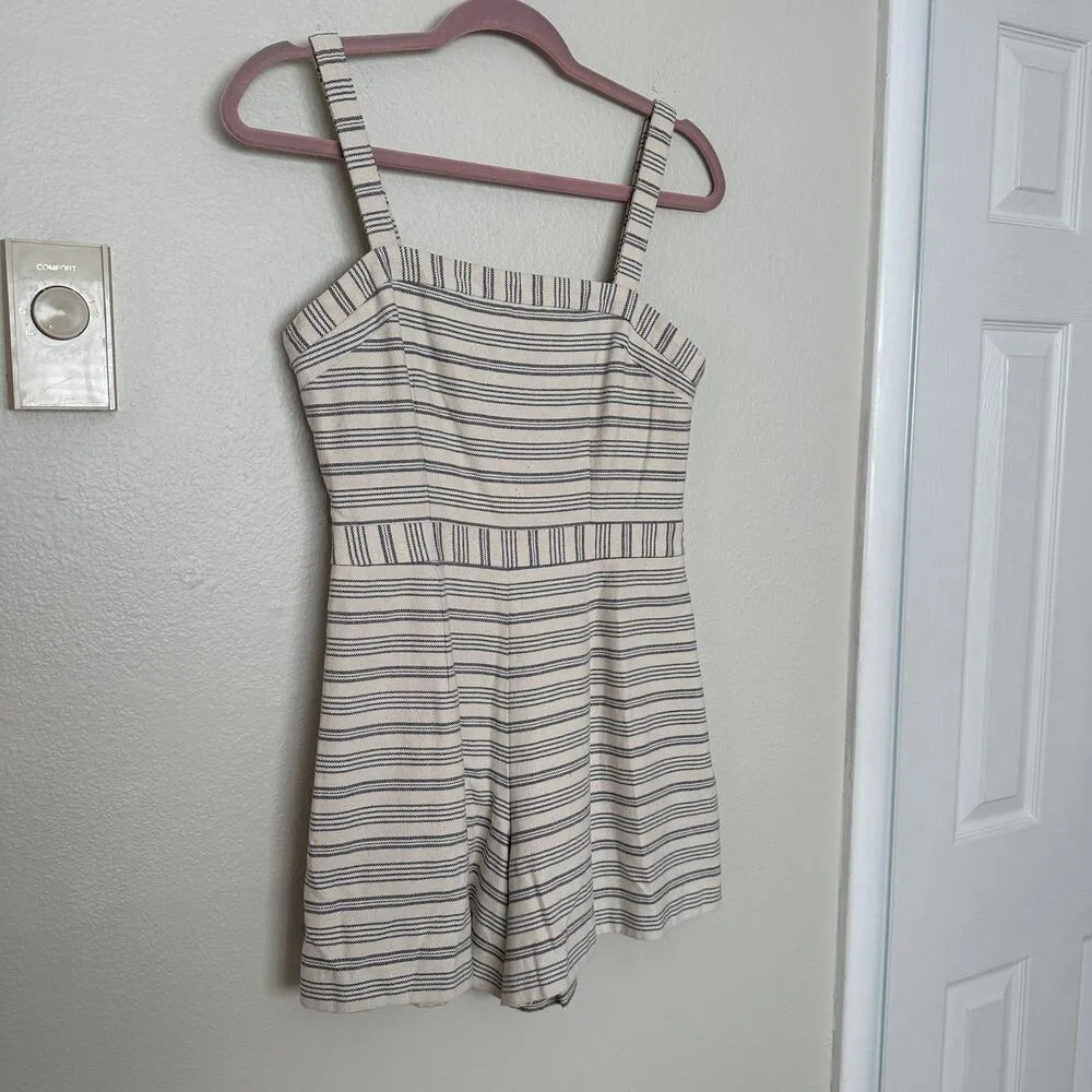 Anthropologie Paper Crown Womens S Romper Lined Shorts Zipper Jumper Cream Navy - Image 3