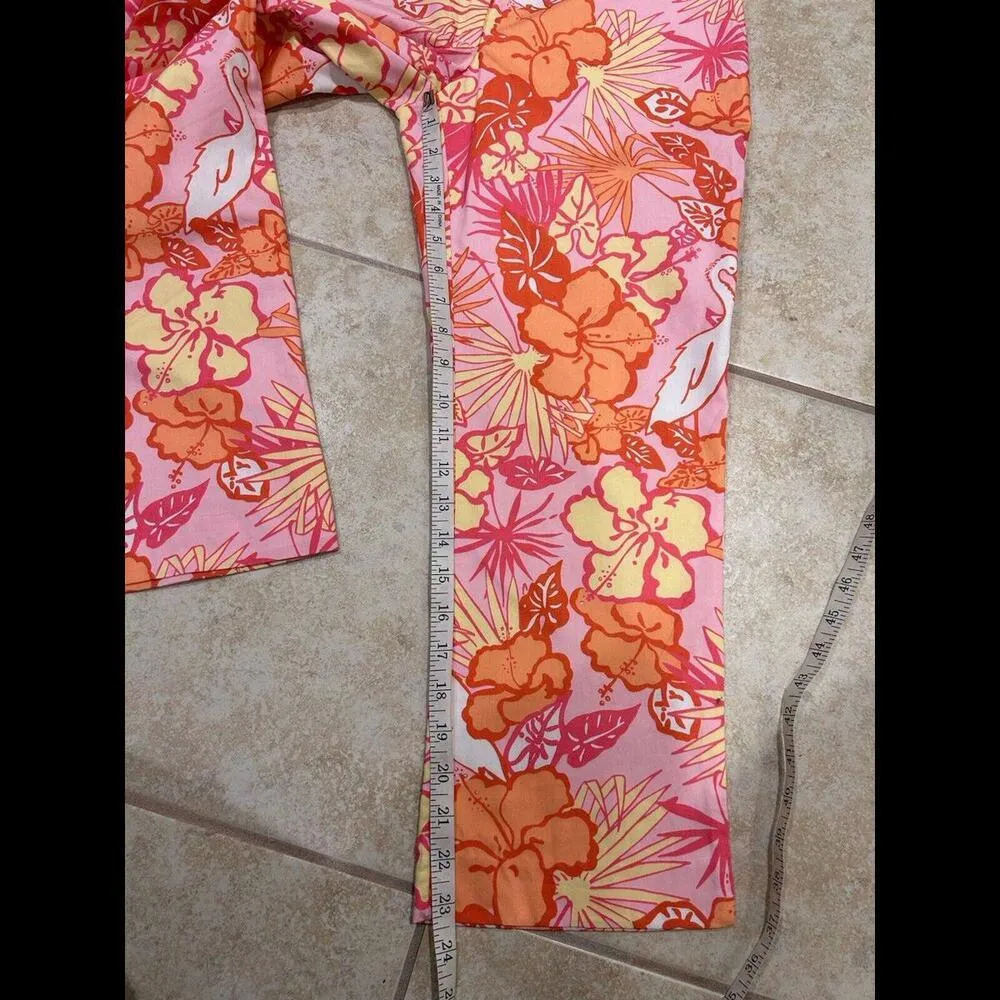 Vintage LILLY PULITZER Women Tropical Floral Capri Crop Pants Size 2 Orange/Pink - Image 11