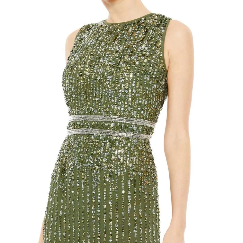 Mac Duggal 93603 Womens Green SEQUINED HIGH NECK SLEEVELESS COLUMN GOWN Dress - Image 3