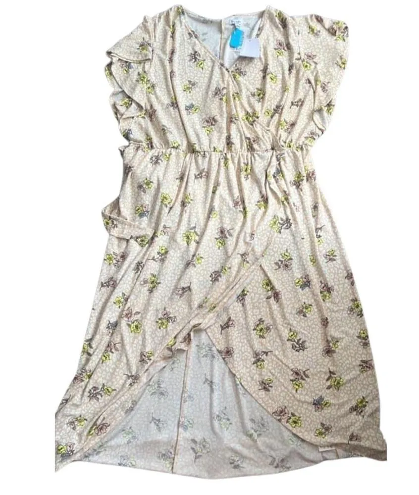 New LOVEFIRE FLORAL PRINT FAUX WRAP MAXI DRESS SZ 3X Tan - Image 2