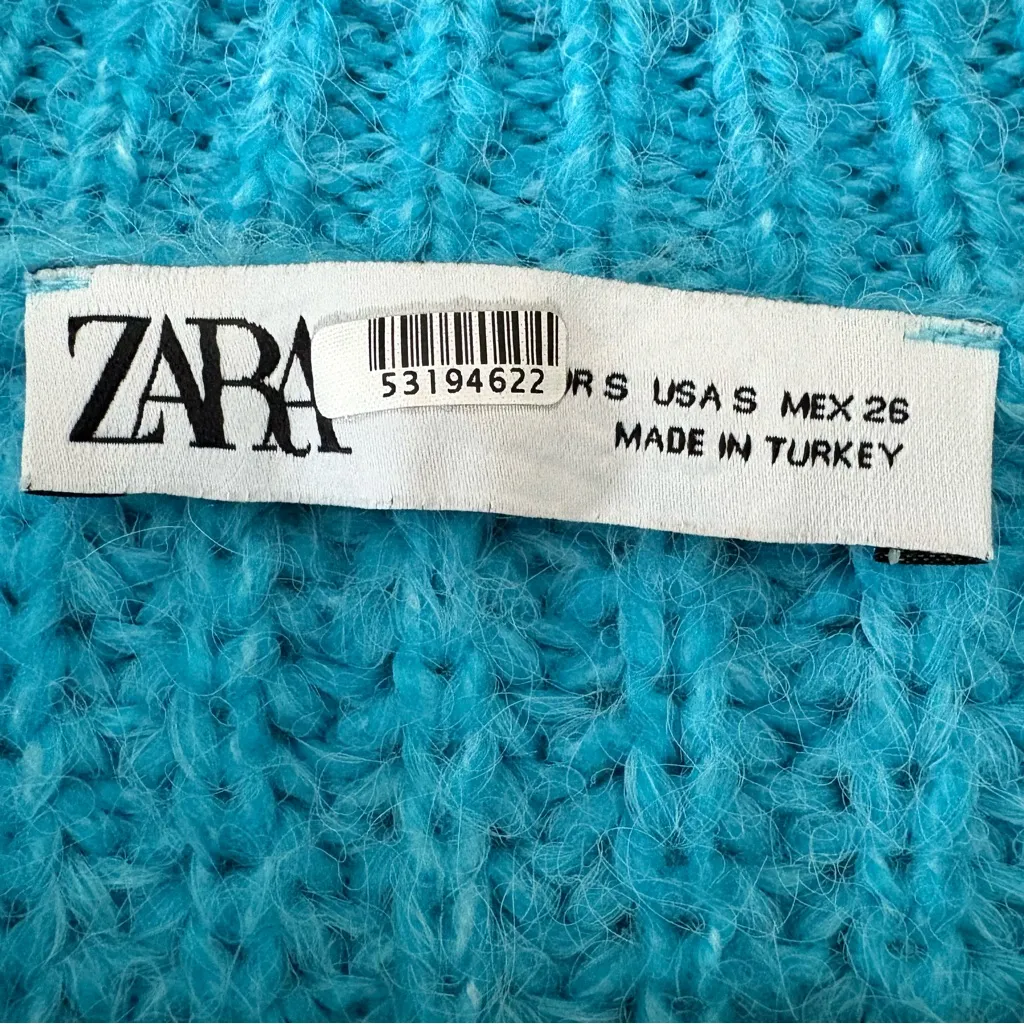 ZARA Blue Choker Sweater Knit Cutout Puff Sleeve Crop Blue Size S - Image 7