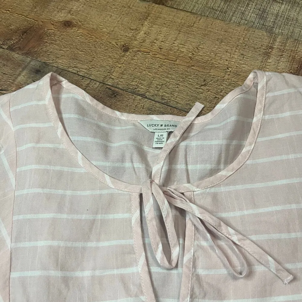 Lucky Brand | Women's 100% Cotton Pink White Festival Flowy Pullover Blouse Sz L - Image 4