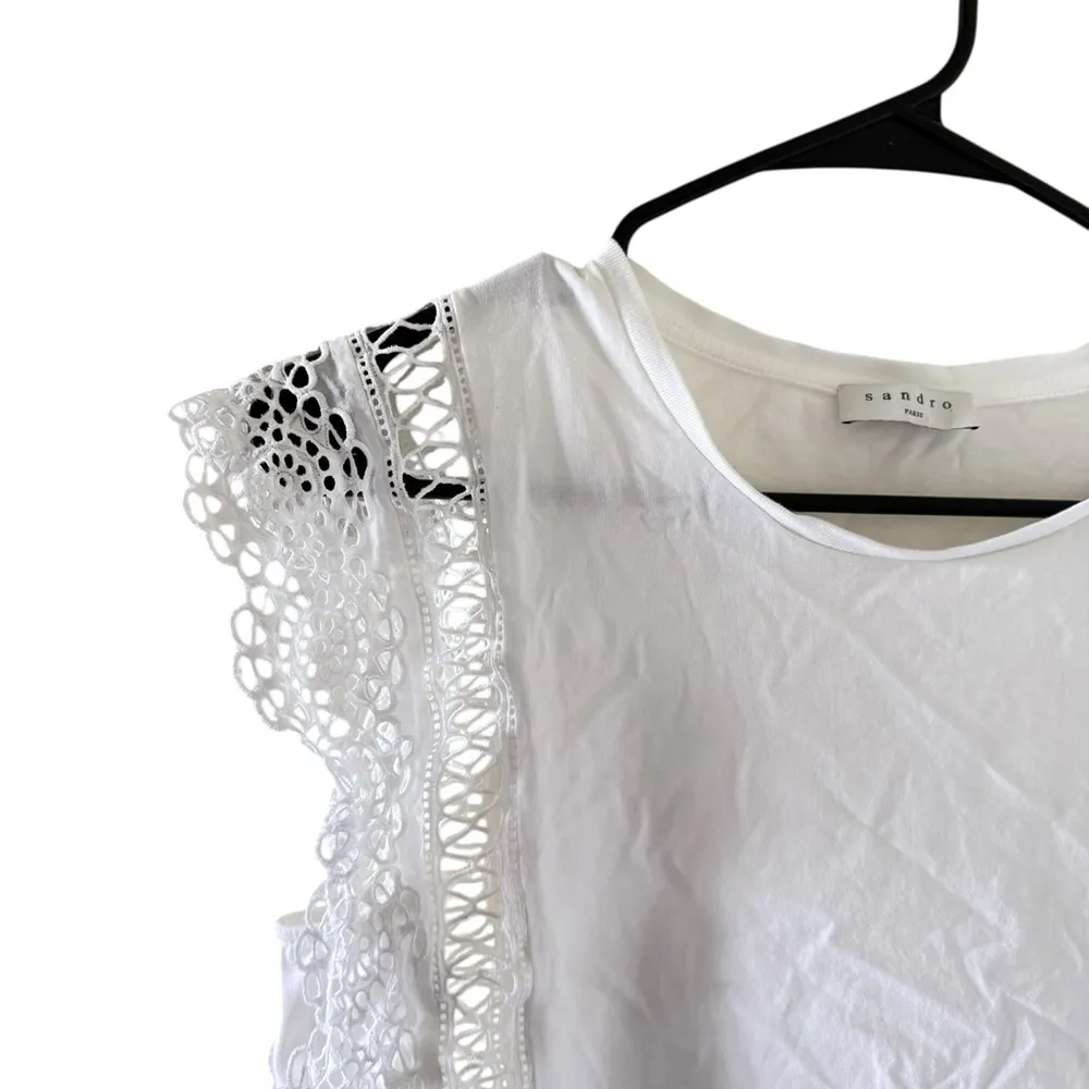 Sandro Paris White Lace Trim Womens Blouse - Image 7
